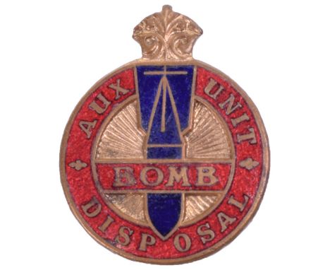 WW2 Home Front Auxiliary Bomb Disposal Unit Enamel Lapel Badge, being a fine gilt and enamel lapel badge worn by members of t
