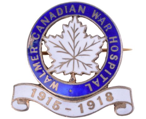 Walmer Canadian War Hospital 1915-1918 Hallmark Silver and Enamel Lapel Badge, fine quality gilded silver and enamel lapel ba