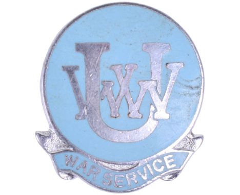WW2 Factory War Service Badge, chrome and enamel factory workers War Service badge. Light blue enamel circle with WWU to the 