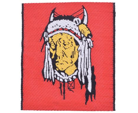 British Army Training Team Canada Cloth Formation Sign, woven example of the North American Indian chiefs head on red rectang
