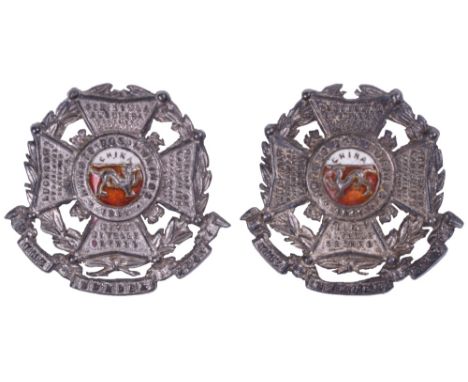 Pair of Border Regiment Officers Collar Badges, being Maltese cross in wreath type with three piece regimental scroll below. 
