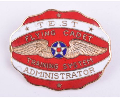 USAAF Flying Cadet Training System Test Administrator Breast Badge, gilt and enamel badge with pin and clutch fittings to the