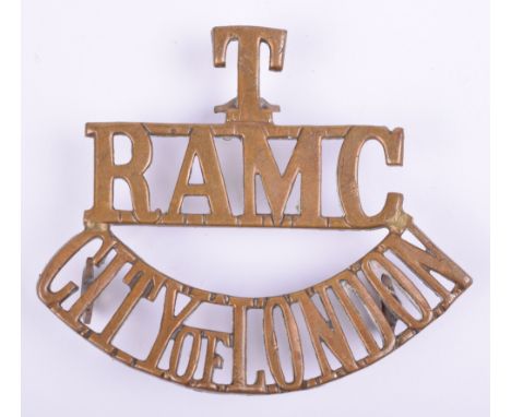 Great War Royal Army Medical Corps City of London Territorial Shoulder Title, brass T/RAMC/City of London. With three lug fit