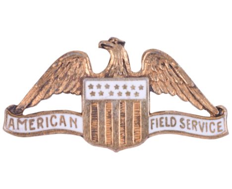 WW2 American Field Service Gilt and Enamel Badge, fine example with the American eagle behind a stars and stripes shield with