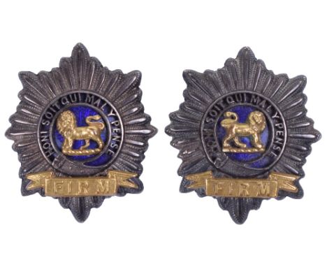 Worcestershire Regiment Officers Collar Badges circa 1881, being fine matched pair of two piece silver gilt and enamel office