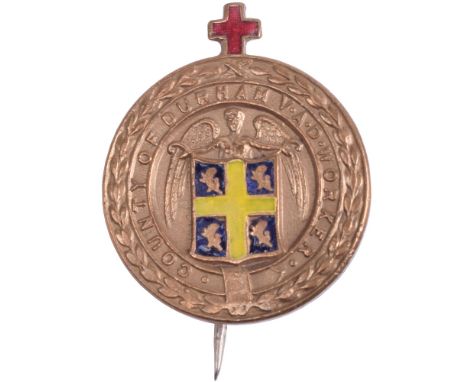 Great War County of Durham VAD War Workers Badge, gilt brass and enamel circular badge with winged angel and coat of arms to 