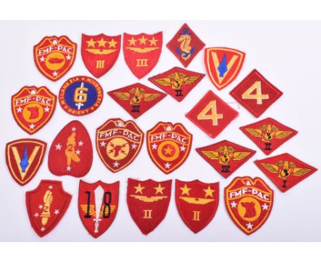 Selection of USMC Insignia including scarce heart shaped 2nd Division patch, 4th Base Defence Wing, barrage balloon patch, 6t