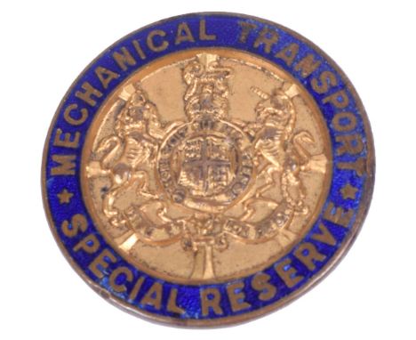Great War Mechanical Transport Special Reserve Lapel Badge, gilt and enamel example with lapel fitting on the reverse and mak