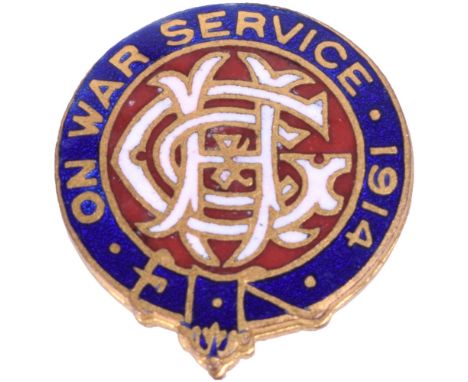 On War Service 1914 Enamel Lapel Badge, gilt and enamel example with CHG to the centre of blue enamel garter strap. Reverse h