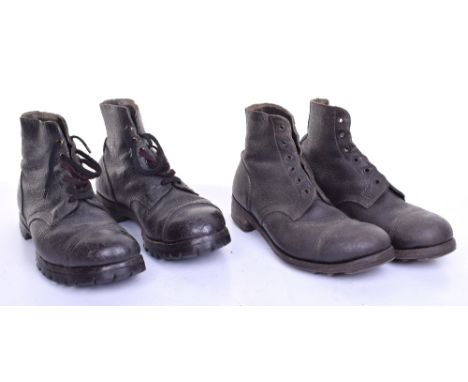 Two Pairs of Royal Marines Commandos Boots, British army issue black leather boots. One set with laces. One set marked COMMAN