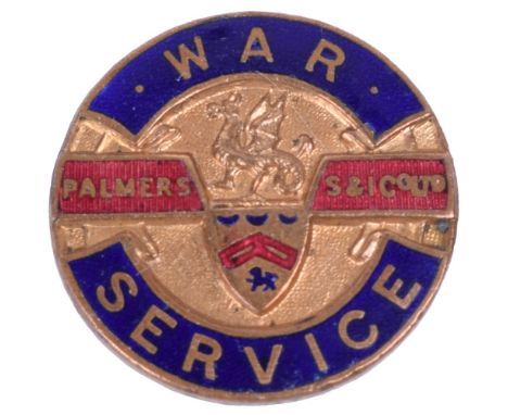 Great War Palmers S&I Co Ltd War Service Lapel Badge, gilt and enamel example with lapel fitting to the reverse and maker mar