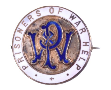 Prisoners of War Help Enamel Lapel Badge, gilt and enamel example with pin back fitting to the reverse. Stamped 4163 and make