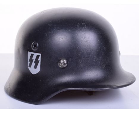 WW2 German Home Front Helmet, being a original WW2 shell with civilian style liner system to the interior. Complete with the 