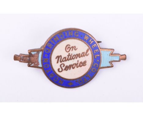 WW2 On National Service Norton Grinding Wheel Co Ltd Badge, brass and enamel lapel badge with On National Service to the cent