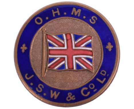 Great War OHMS J.S.W & Co Ltd War Service Lapel Badge, fine gilt and enamel circular lapel badge with fitting to the reverse.