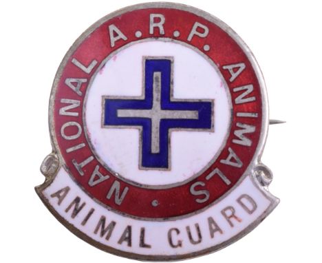 National ARP Animals Lapel Badge, fine quality enamel badge with scroll below with Animal Guard within. Complete with pin bac