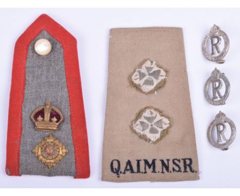 Queen Alexandra’s Imperial Military Nursing Service Reserve Insignia consisting of three collar badges with two lug fittings 