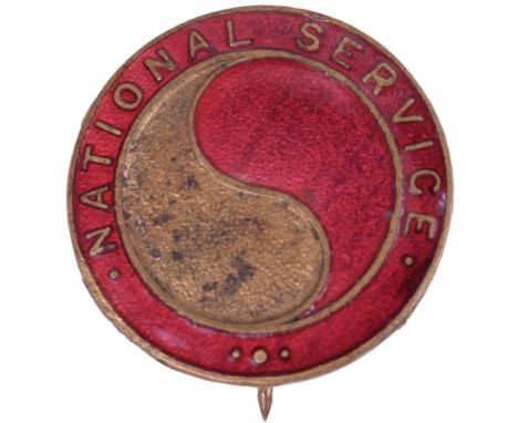 National Service Enamel Lapel Badge, gilt and enamel circular badge with National Service around the outside, reverse has “IF