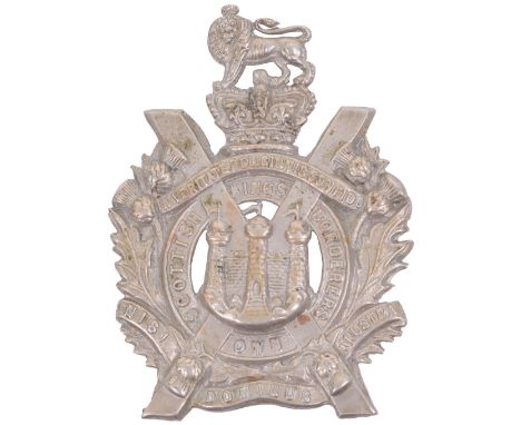 Victorian Kings Own Scottish Borderers Helmet Plate Centre, white metal Victorian crowned example with three fittings to the 