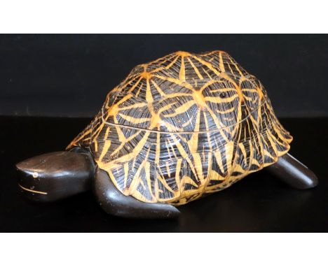 Antique Ceylonese Tortoiseshell In The Form Of A Tea Caddy With Hinged Top And Fitted Lidded Interior Inlaid With Geometric D