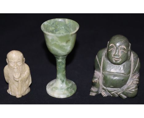 Collection Of Jade Items, To Include A Small Cup, A Buddha Figure And Other Figure 