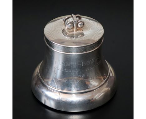 Japanese Silver Jar And Cover In The Form Of The Liberty Bell, Engraved Presentation To Lid, American Association Of Yokohama