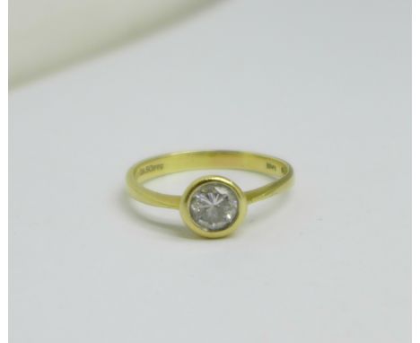 An 18ct gold, diamond solitaire ring, 0.50carat weight, (shank marked 50pts), 3g, O 