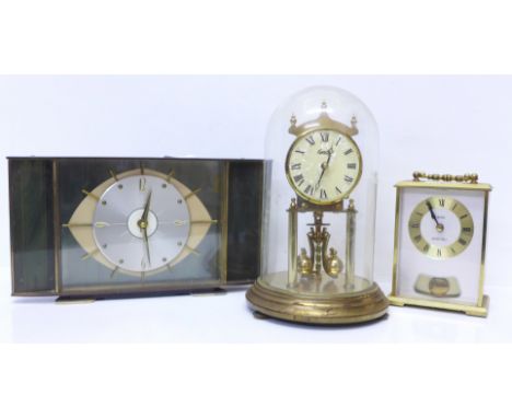 Three clocks, Metamec, Acctim Quartz/Bell carriage clock and Kundo **PLEASE NOTE THIS LOT IS NOT ELIGIBLE FOR POSTING AND PAC