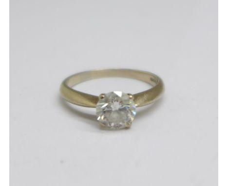 An 18ct white gold and diamond solitaire ring, 1.12carat diamond weight, colour I, clarity I1, 3.7g, P, with certificate 