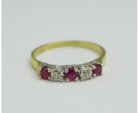 A 14ct gold, ruby and diamond ring, 2.3g, P 