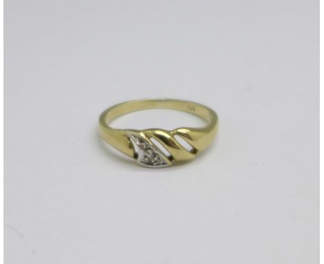 A yellow metal and diamond ring, 1.4g, J 