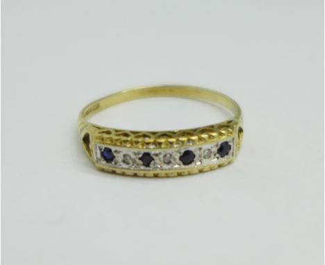 A gold, sapphire and diamond ring, 1.5g, Q 