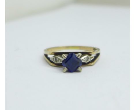 A 9ct gold and blue stone ring, 3g, P 