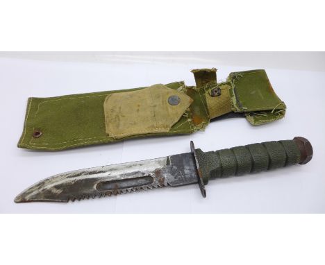 An American saw back dagger with scabbard 