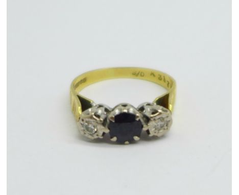 An 18ct gold, sapphire and diamond ring, 3.3g, N 