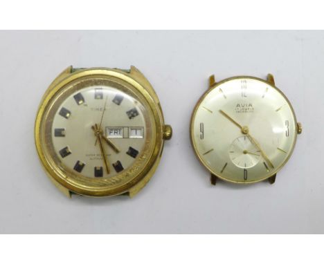 Two mechanical wristwatches, Timex automatic with day and date and Avia 