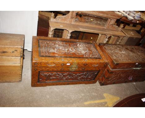 A Chinese carved camphor wood trunk