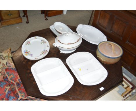 A quantity of various meat plates to include Royal Worcester; and a Spode "Harvard" patterned tureen and cover etc.
