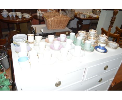 A quantity of various coffee cups and saucers  to include Wedgwood and Tuscan; and four each Hammersley &amp; Co. gilt decora