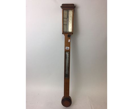 Thomas Clark, Walton on Thames, Surrey, an early 19th century light oak cased stick barometer, the silvered dial with makers 