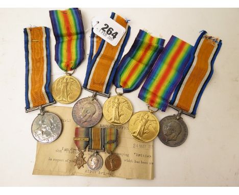 Family group of three sets of WW1 campaign medals, first comprising BWM and Victory medal named to 28137 Pte J Green Oxford a