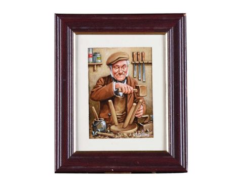 OIL PAINTING, CARPENTER, SIGNED LOWER RIGHT R. WALLACEOIL ON BOARD IN MAHOGANY FRAME. GOOD CONDITION7 X 5 INCHES