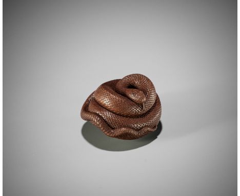 VADYM PYVOVAR: A WOOD NETSUKE OF A COILED SNAKE AFTER MATSUDA SUKENAGABy Vadym Pyvovar, signed with the artist's markUkraine,