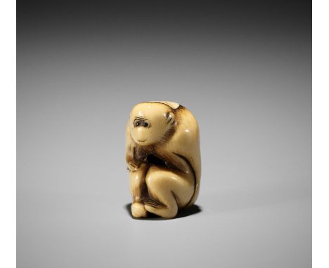 A CHARMING STAG ANTLER NETSUKE OF A SEATED MONKEYUnsignedJapan, 17th-18th century, Edo period (1615-1868)Published: Atchley, 