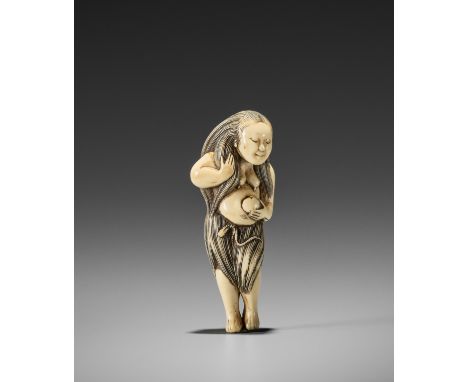 AN EXQUISITE IVORY NETSUKE OF A DIVING GIRL (AMA)UnsignedJapan, 18th century, Edo period (1615-1868)An exquisite ivory netsuk