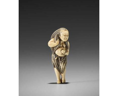 AN EXQUISITE IVORY NETSUKE OF A DIVING GIRL (AMA)UnsignedJapan, 18th century, Edo period (1615-1868)An exquisite ivory netsuk