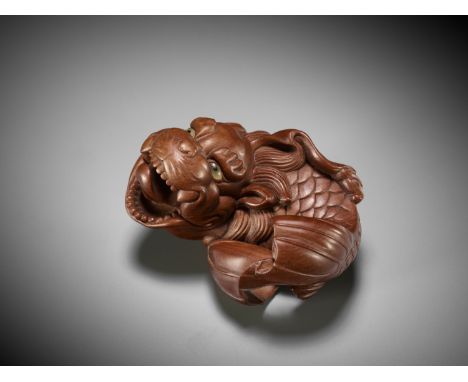 KENJI: A FINE CONTEMPORARY WOOD NETSUKE OF A MAKATSUGYO (DRAGON FISH)By Kenji Abe (born 1947), signed Kenji 賢次Japan, Tokyo, 2