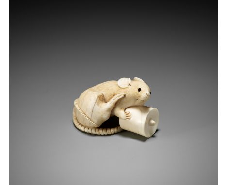 MASATAMI: A FINE IVORY NETSUKE OF A RAT WITH CANDLEBy Masatami, signed Masatami 正民Japan, Edo (Tokyo), 19th century, Edo perio