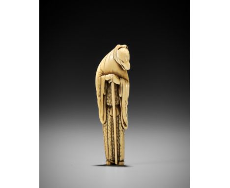 A TALL IVORY NETSUKE OF A FOX PRIEST (HAKUZOSU)UnsignedJapan, 18th century, Edo period (1615-1868)Standing almost completely 