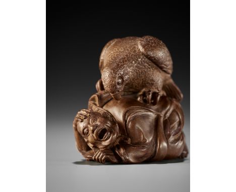 SEIHO: AN UNUSUAL AND FINE BOXWOOD OF AN EAGLE ATTACKING A PRIESTBy Katsuo Azuma (Seiho, 1936-2003), signed Seiho 声方Japan, Ib